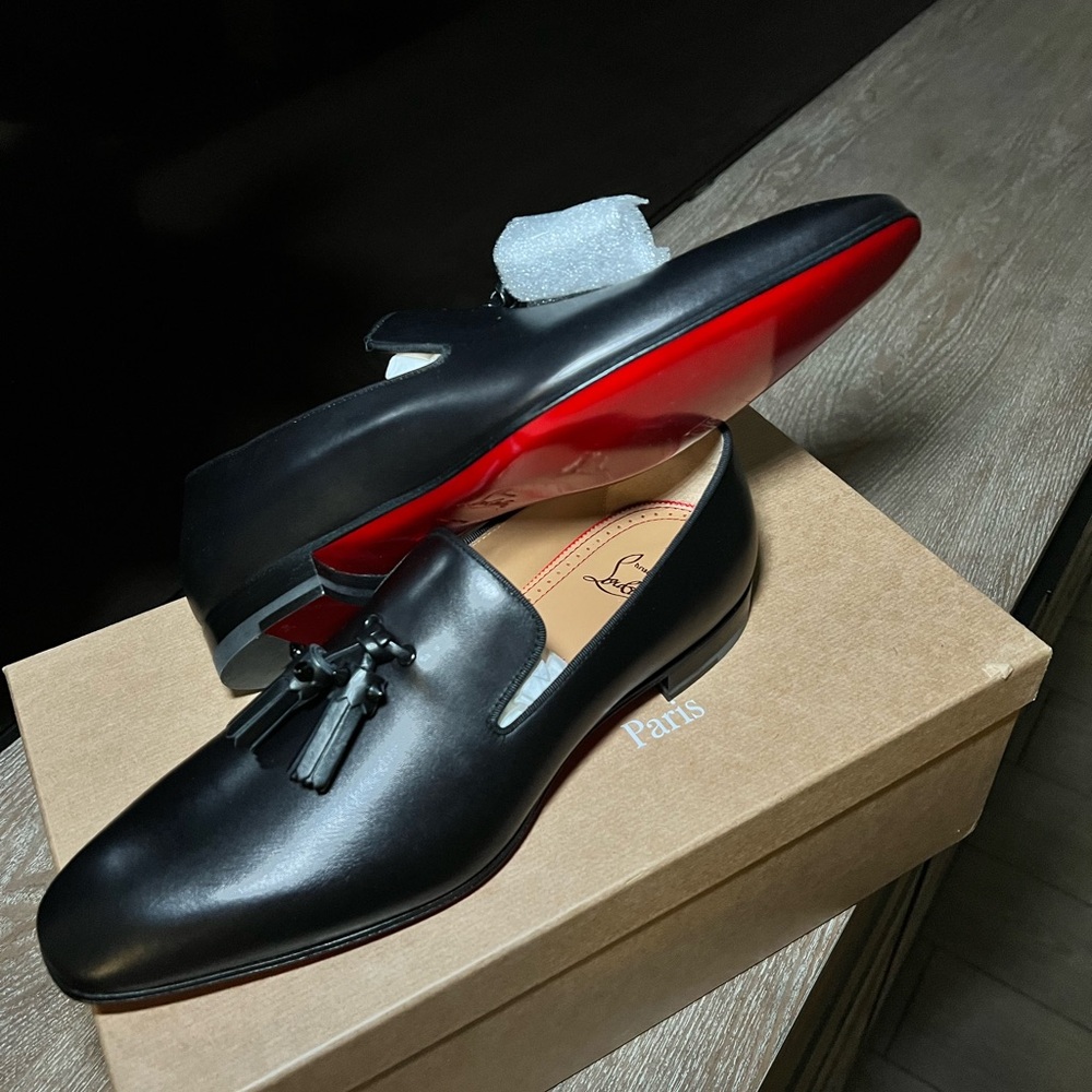Christian Louboutin Black Leather Tassel Loafers